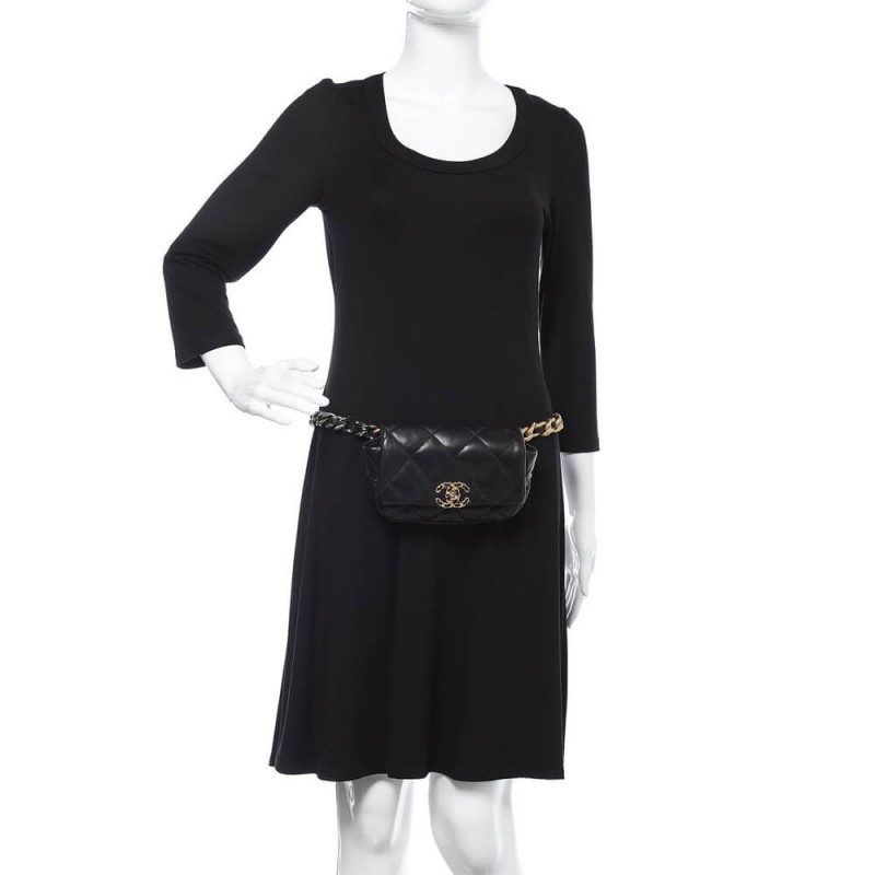 Chanel Lambskin Quilted Chanel 19 Waist Bag AS1163 Black