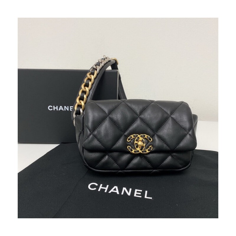 Chanel Lambskin Quilted Chanel 19 Waist Bag AS1163 Black