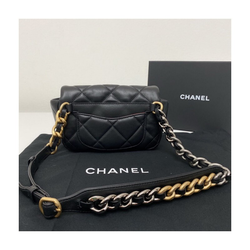 Chanel Lambskin Quilted Chanel 19 Waist Bag AS1163 Black