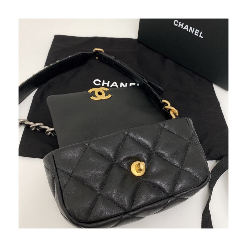 Chanel Lambskin Quilted Chanel 19 Waist Bag AS1163 Black