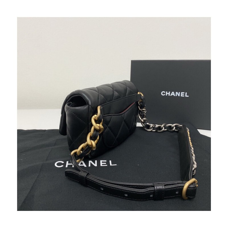 Chanel Lambskin Quilted Chanel 19 Waist Bag AS1163 Black