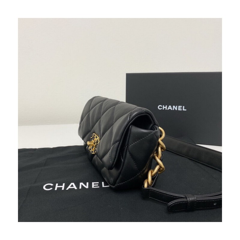 Chanel Lambskin Quilted Chanel 19 Waist Bag AS1163 Black