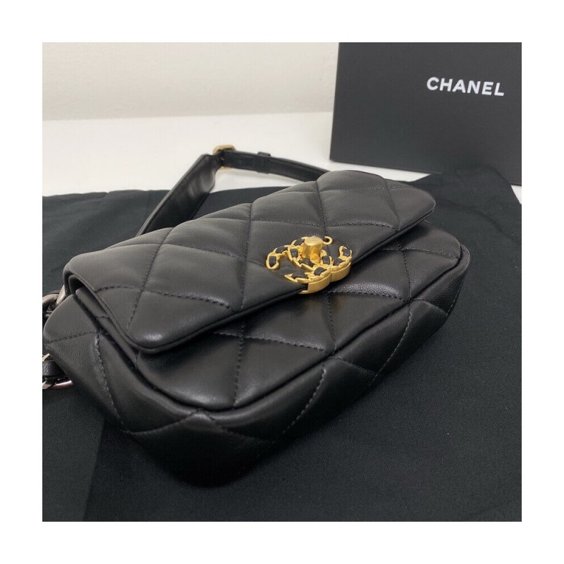 Chanel Lambskin Quilted Chanel 19 Waist Bag AS1163 Black