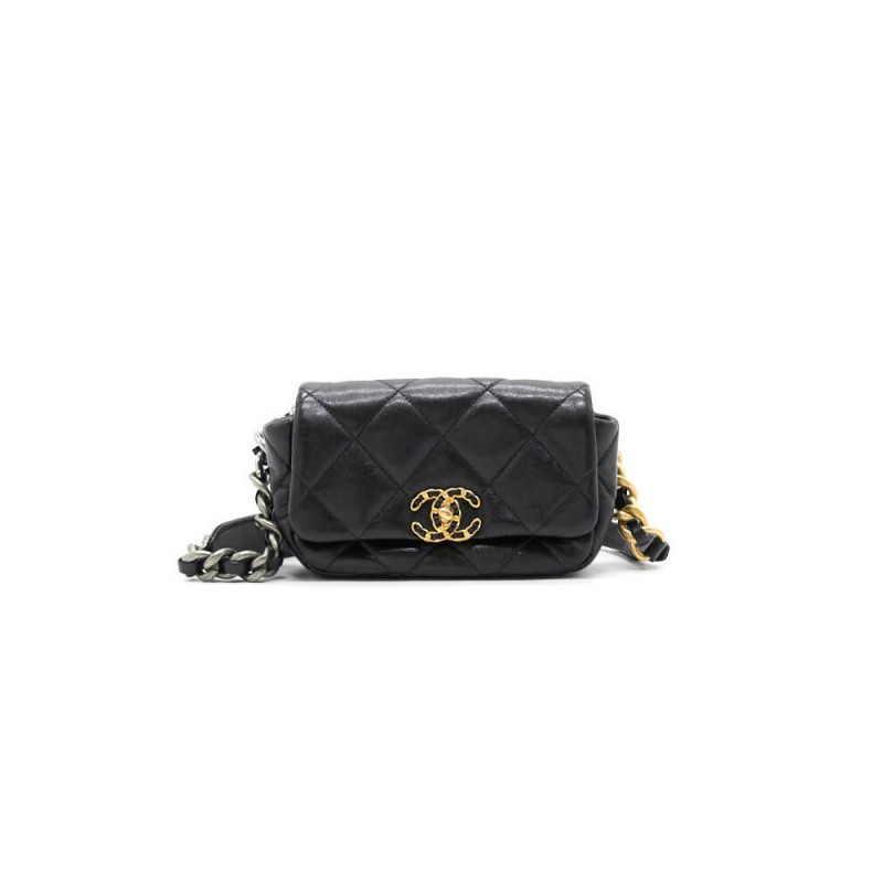 Chanel Lambskin Quilted Chanel 19 Waist Bag AS1163 Black