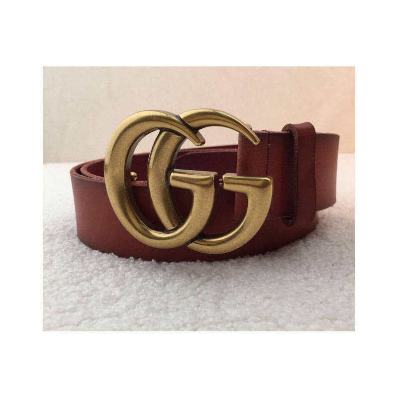 Gucci Leather Belt With Double G Brass Buckle 406831