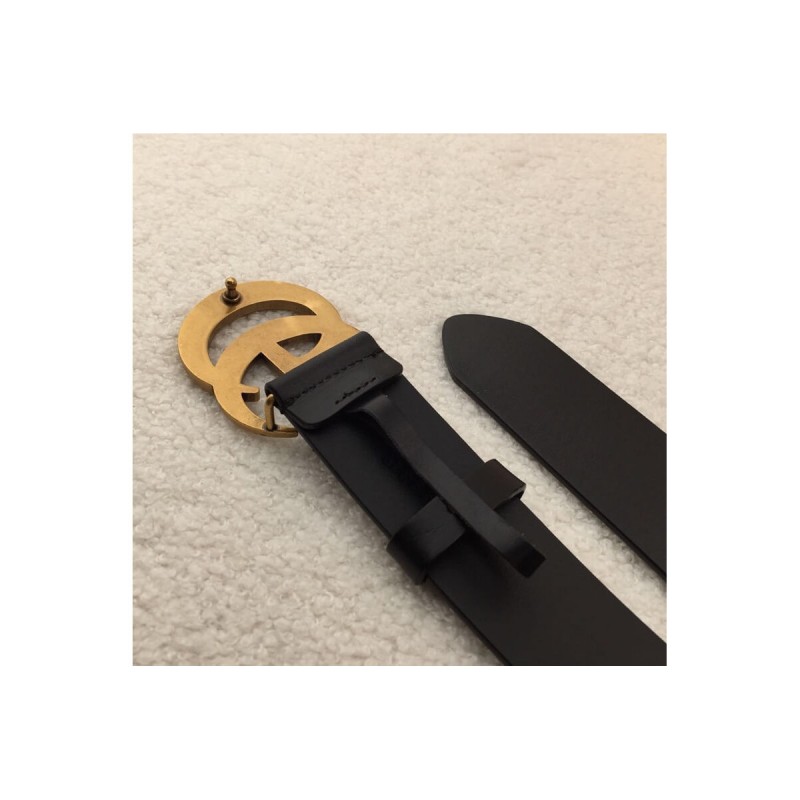 Gucci Leather Belt With Double G Brass Buckle 406831