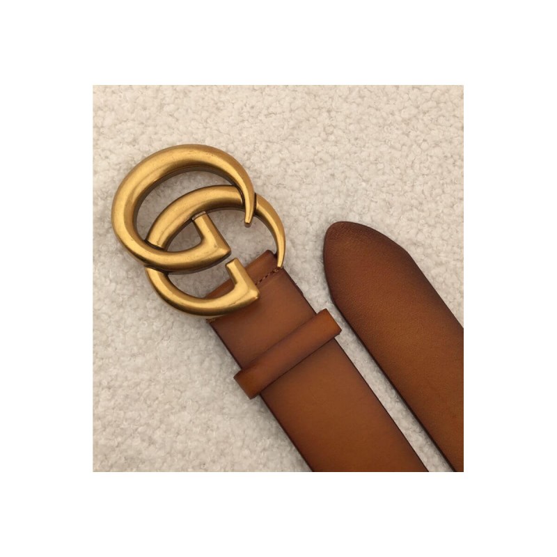 Gucci Leather Belt With Double G Brass Buckle 406831