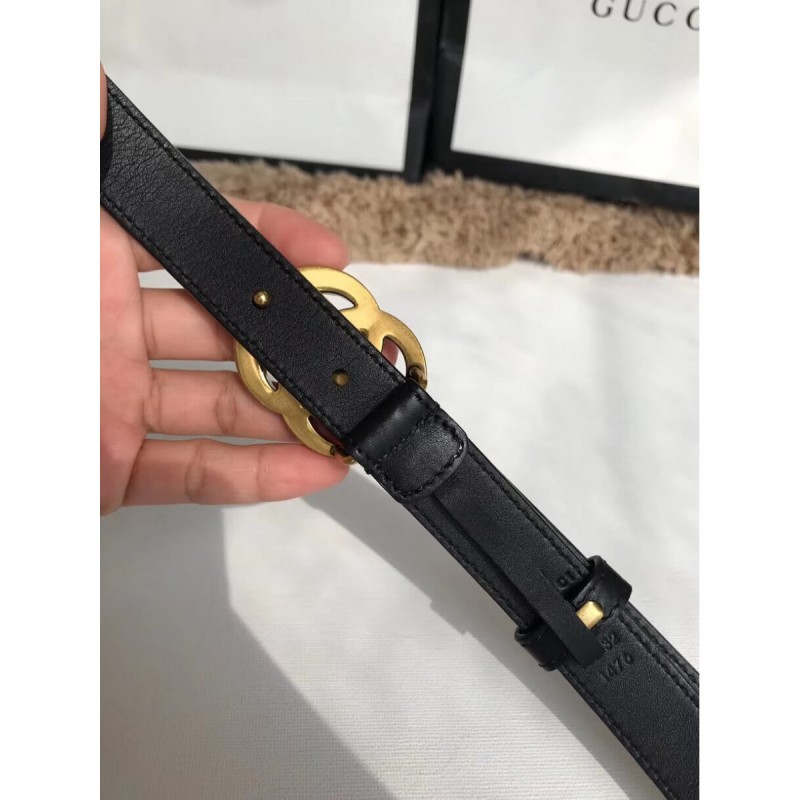 Gucci 20mm Leather Belt With Pearl Double G 453260