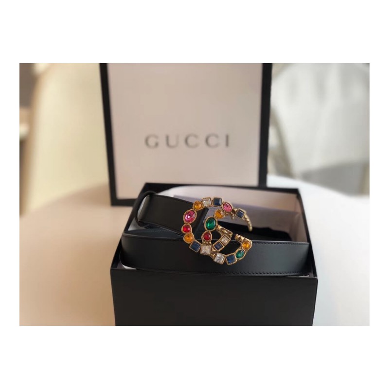 Gucci 40mm Leather Belt With Crystal Double G Buckle 513183