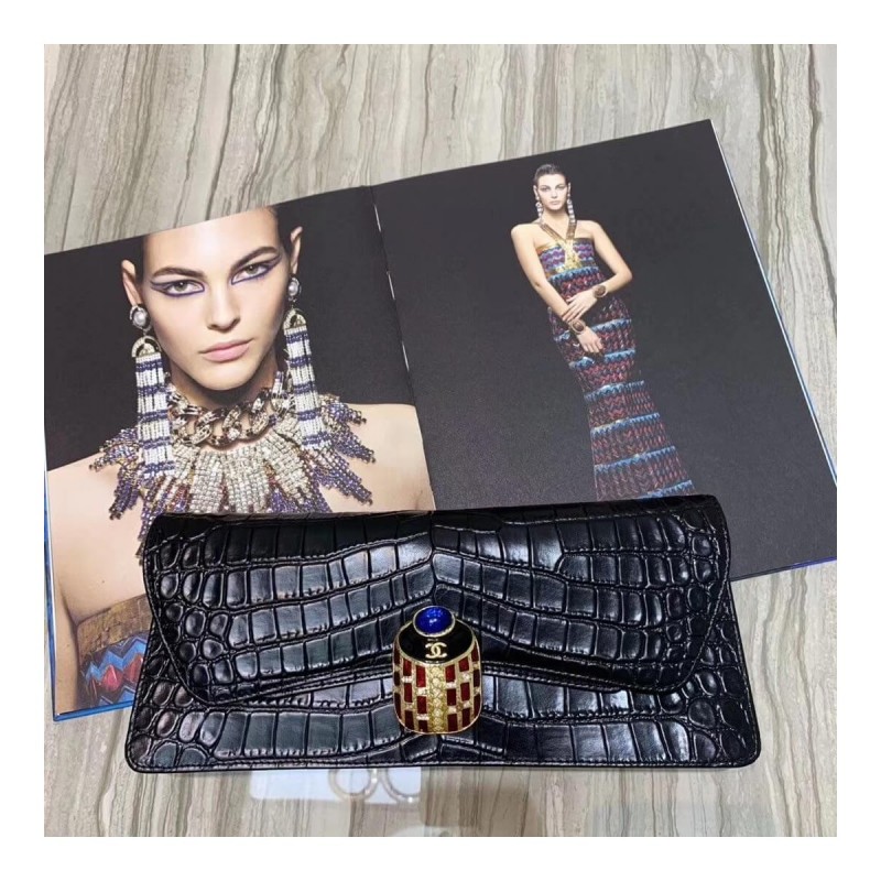 Chanel Metallic Crocodile Embossed Clutch AS0857