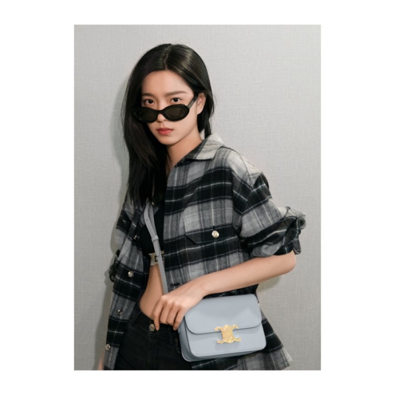 Celine Classique Triomphe Bag in Natural Calfskin Soft Blue-187363BF4.07SZ