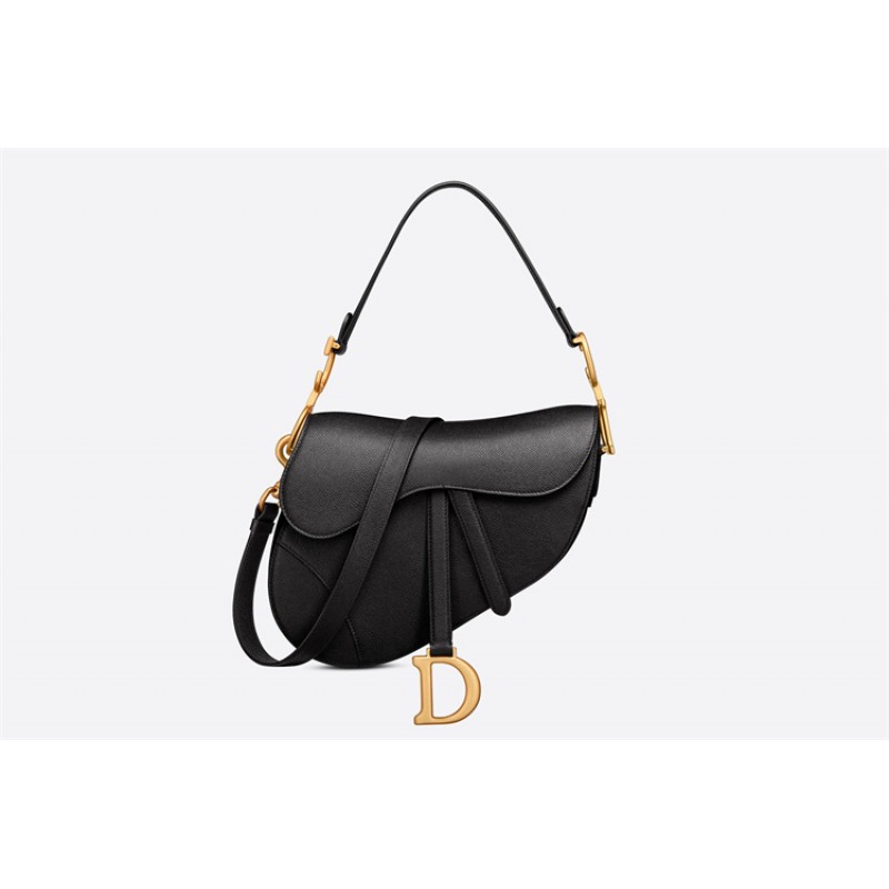 Dior Saddle Bag With Strap Black Grained Calfskin M0455CBAA_M900