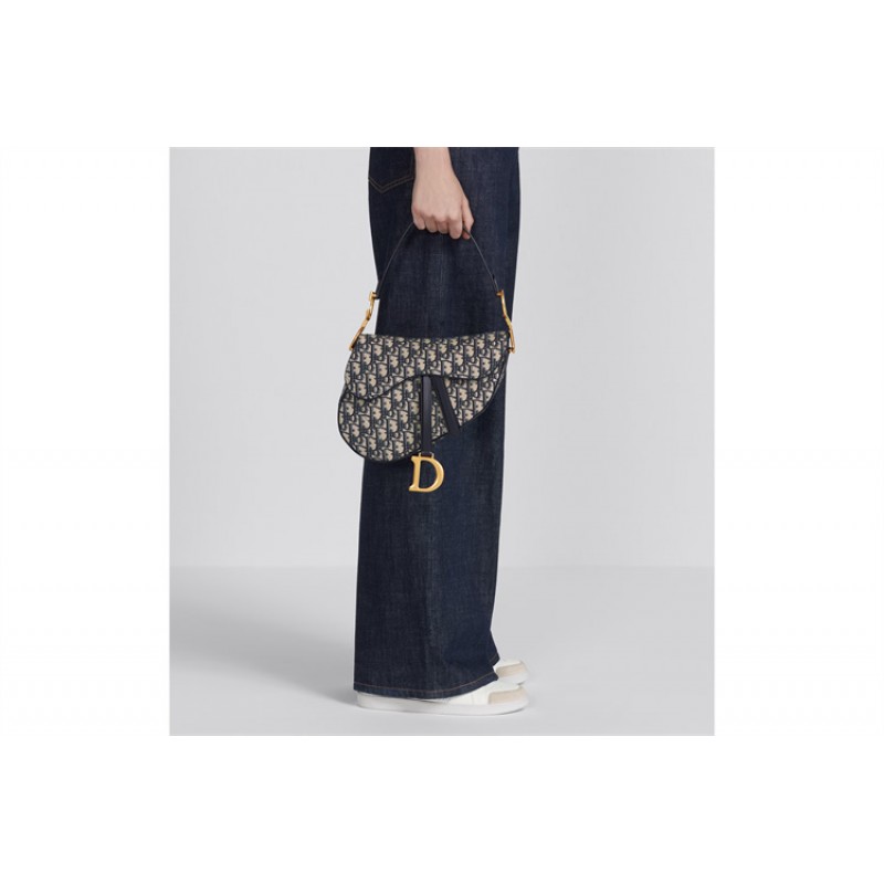 Dior Saddle Bag with Strap Blue Dior Oblique Jacquard M0455CTZQ_M928