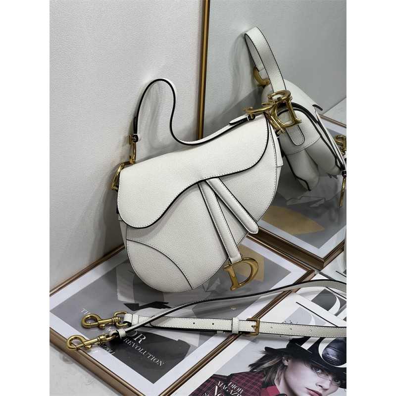 Dior Saddle Bag with Strap Latte GGrained Calfskin white M0455CBAA_M030