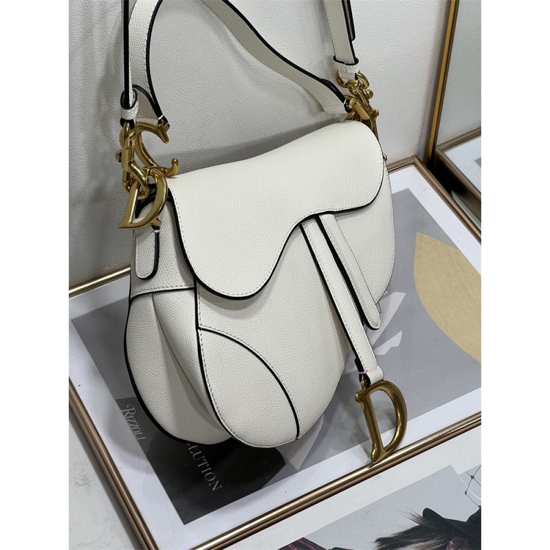 Dior Saddle Bag with Strap Latte GGrained Calfskin white M0455CBAA_M030
