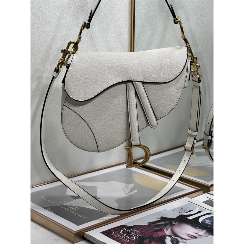 Dior Saddle Bag with Strap Latte GGrained Calfskin white M0455CBAA_M030