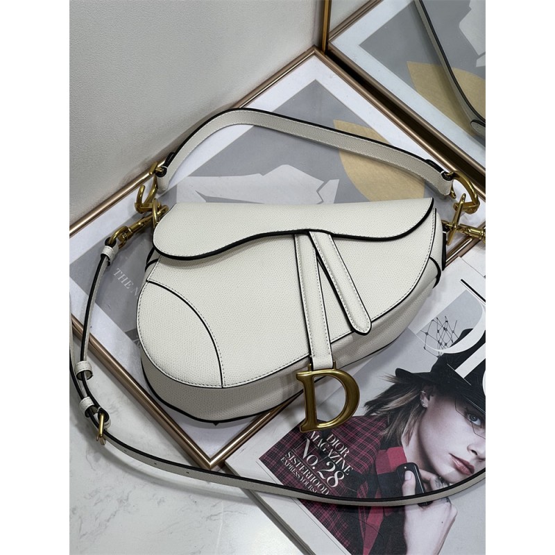 Dior Saddle Bag with Strap Latte GGrained Calfskin white M0455CBAA_M030
