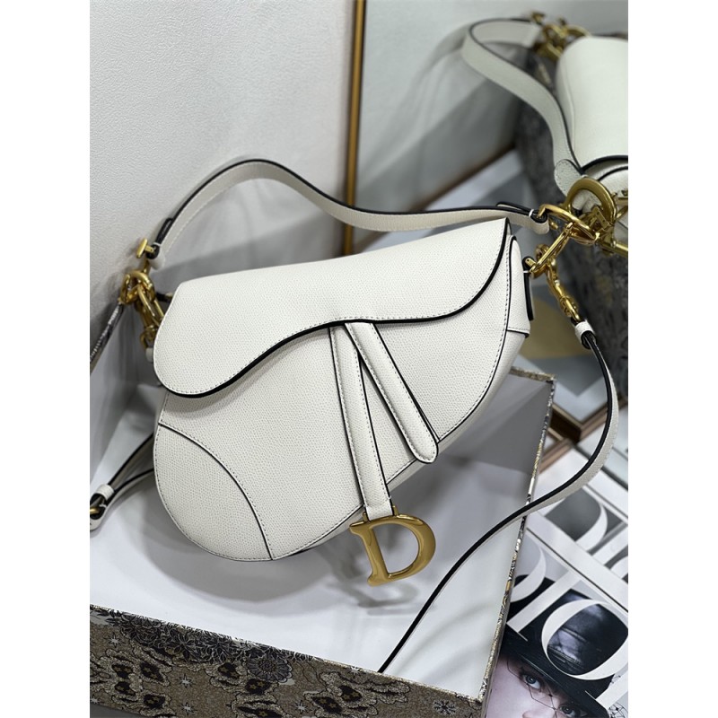 Dior Saddle Bag with Strap Latte GGrained Calfskin white M0455CBAA_M030