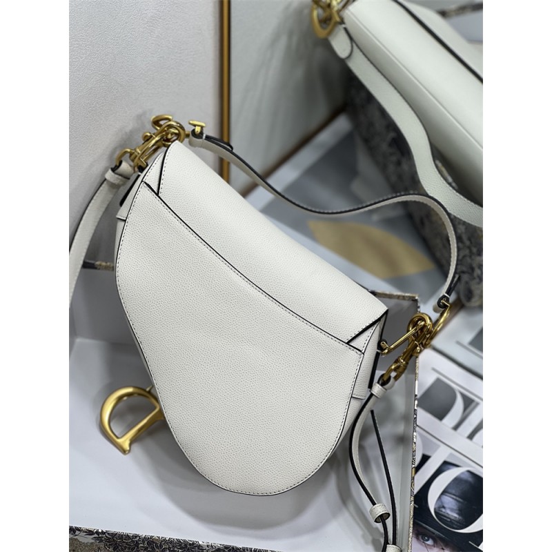 Dior Saddle Bag with Strap Latte GGrained Calfskin white M0455CBAA_M030