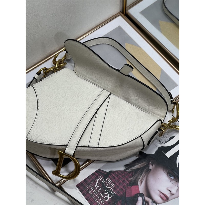Dior Saddle Bag with Strap Latte GGrained Calfskin white M0455CBAA_M030