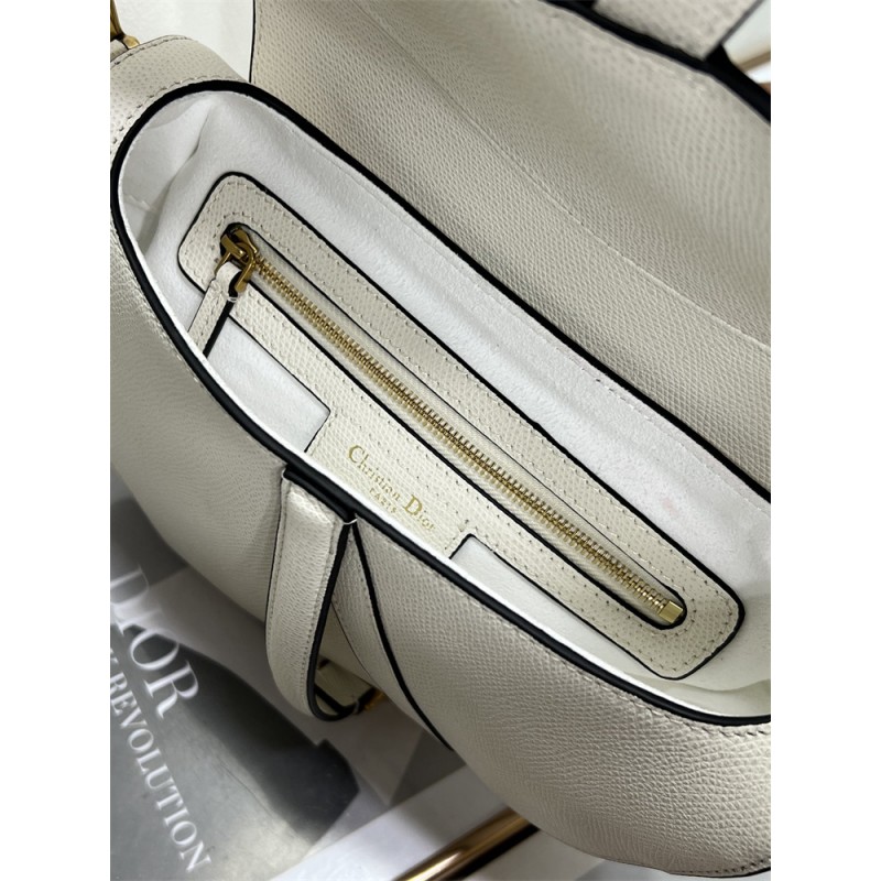 Dior Saddle Bag with Strap Latte GGrained Calfskin white M0455CBAA_M030