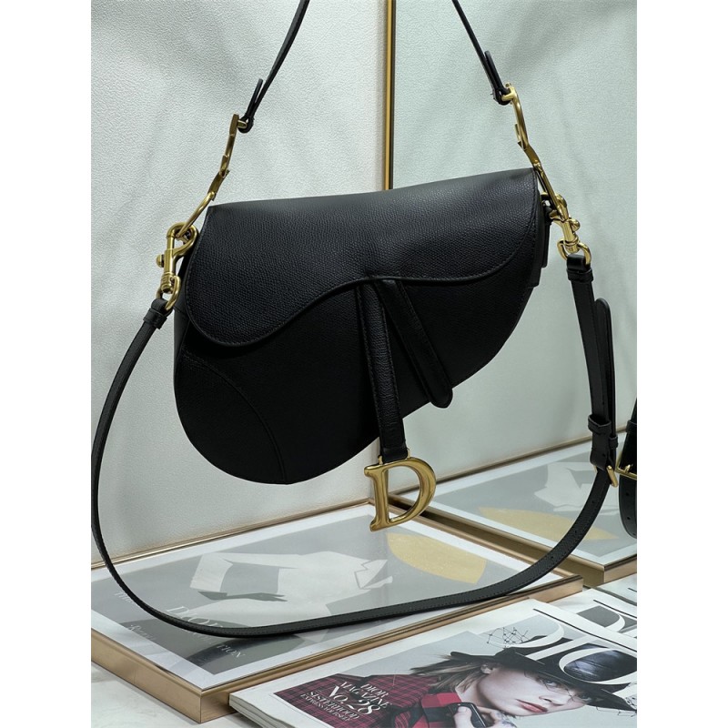 Dior Saddle Bag With Strap Black Grained Calfskin M0455CBAA_M900