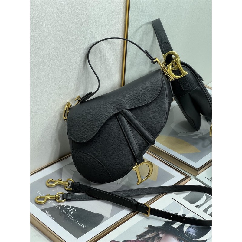 Dior Saddle Bag With Strap Black Grained Calfskin M0455CBAA_M900