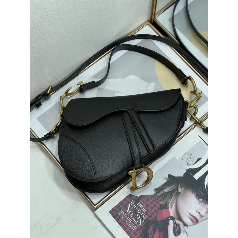 Dior Saddle Bag With Strap Black Grained Calfskin M0455CBAA_M900