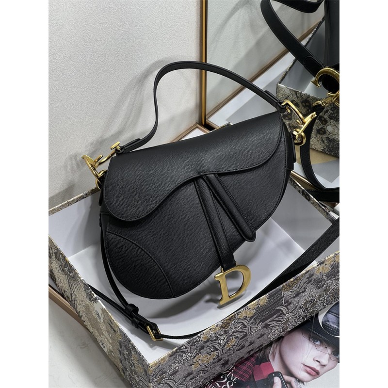 Dior Saddle Bag With Strap Black Grained Calfskin M0455CBAA_M900