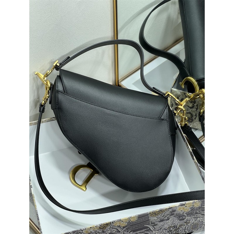 Dior Saddle Bag With Strap Black Grained Calfskin M0455CBAA_M900