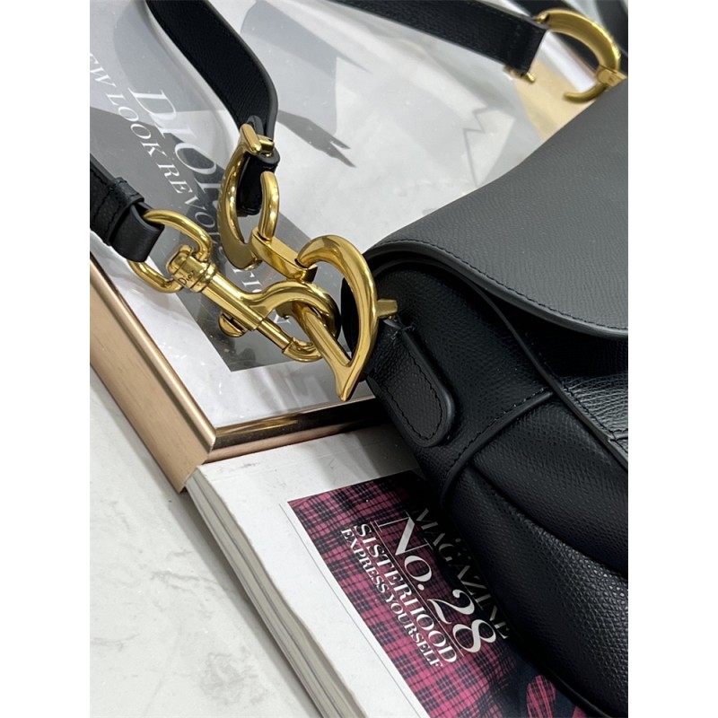 Dior Saddle Bag With Strap Black Grained Calfskin M0455CBAA_M900