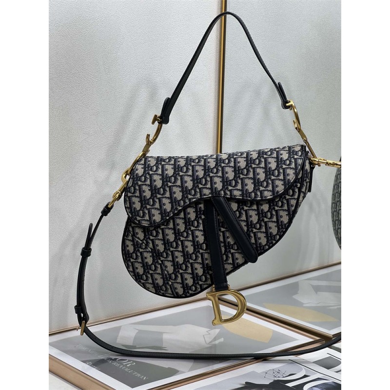 Dior Saddle Bag with Strap Blue Dior Oblique Jacquard M0455CTZQ_M928