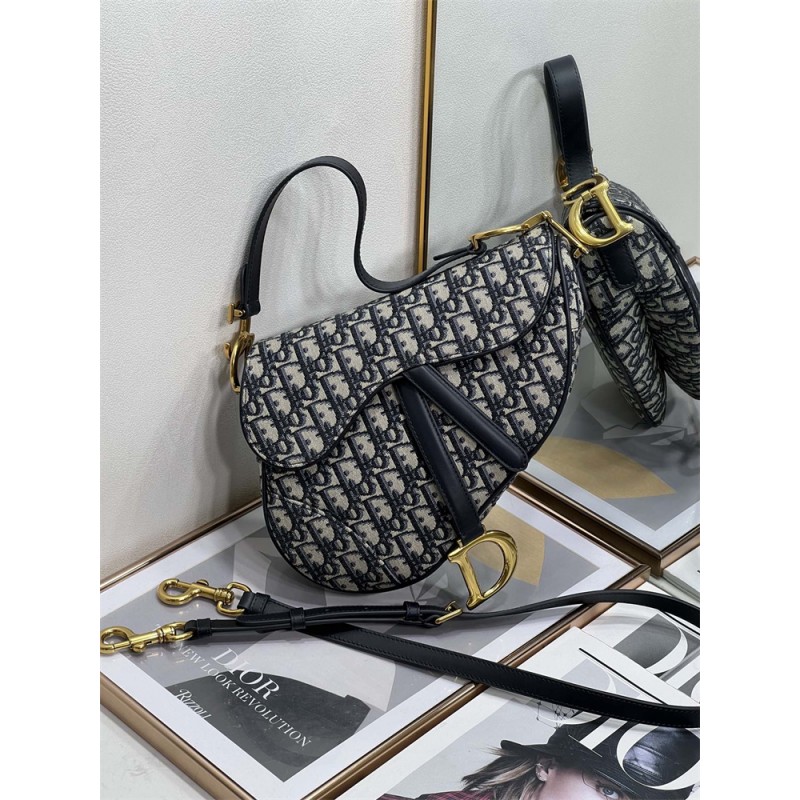 Dior Saddle Bag with Strap Blue Dior Oblique Jacquard M0455CTZQ_M928