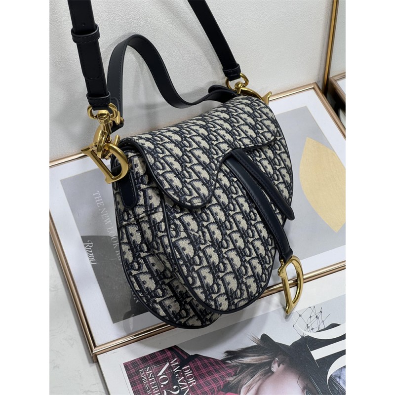 Dior Saddle Bag with Strap Blue Dior Oblique Jacquard M0455CTZQ_M928