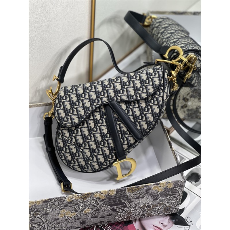 Dior Saddle Bag with Strap Blue Dior Oblique Jacquard M0455CTZQ_M928