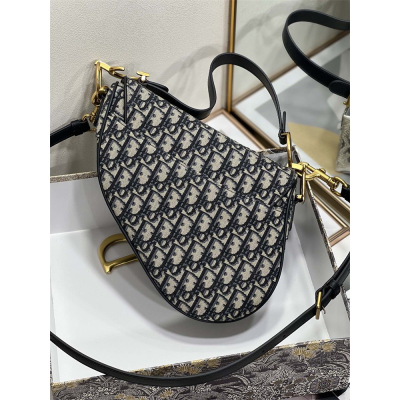 Dior Saddle Bag with Strap Blue Dior Oblique Jacquard M0455CTZQ_M928