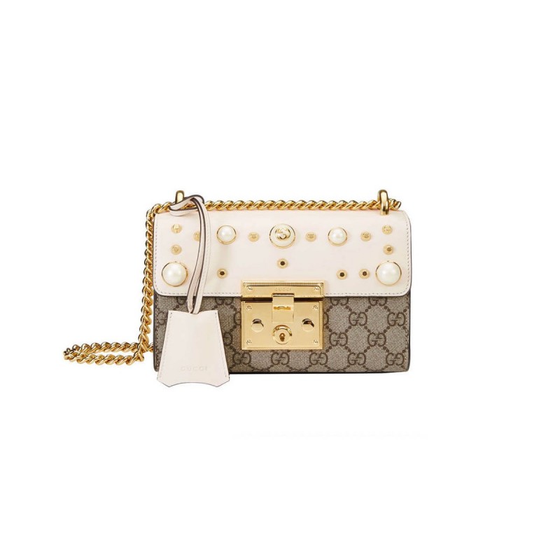 Gucci Padlock Studded GG Supreme Shoulder Bag 432182