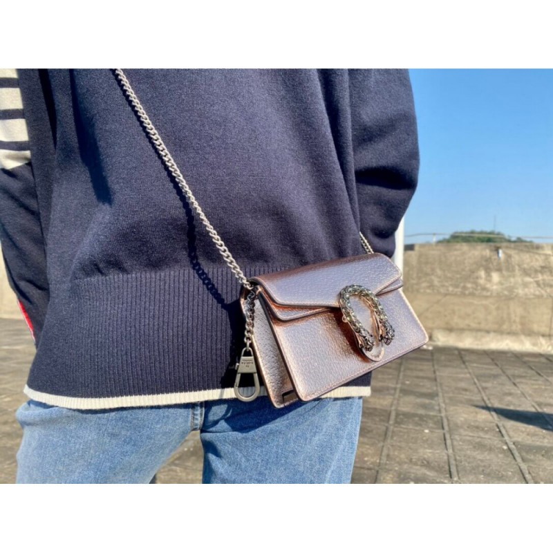 Gucci Dionysus Small Shoulder Bag in Rose Gold Lame Leather 499623