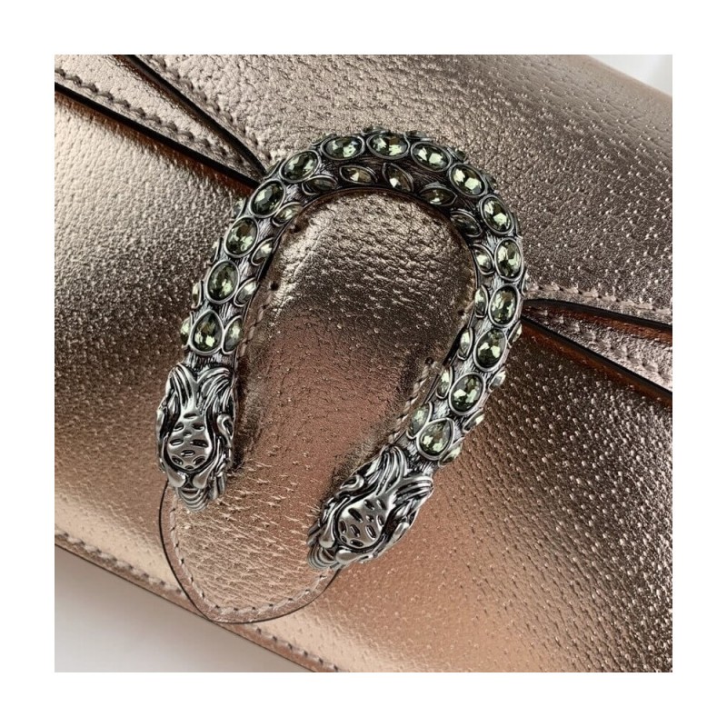 Gucci Dionysus Small Shoulder Bag in Rose Gold Lame Leather 499623