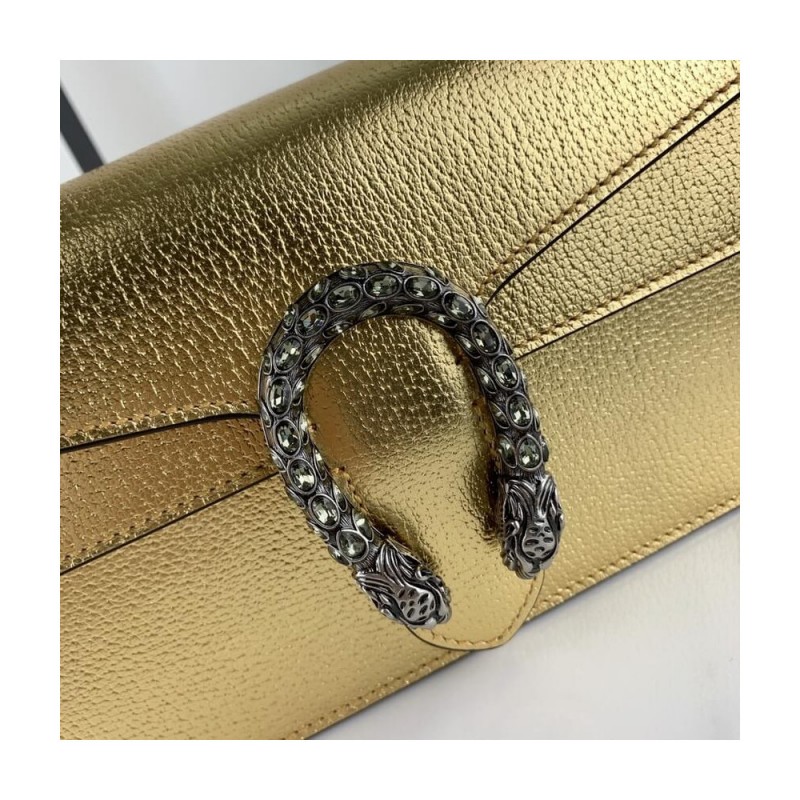 Gucci Dionysus Small Shoulder Bag in Gold Lame Leather 499623