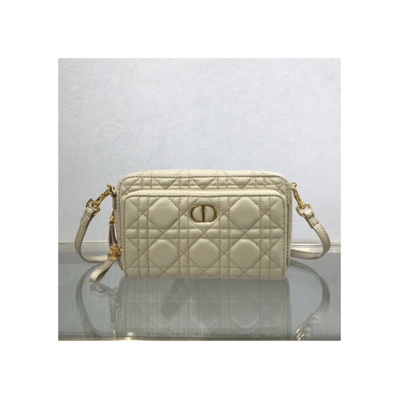 Dior Caro Double Pouch Black Supple Cannage Calfskin M9237