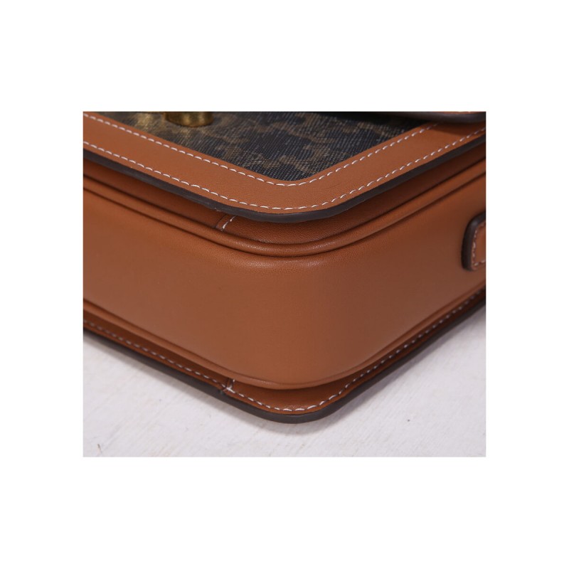 Celine Teen Triomphe Bag in Triomphe Canvas and Calfskin 188882 Tan