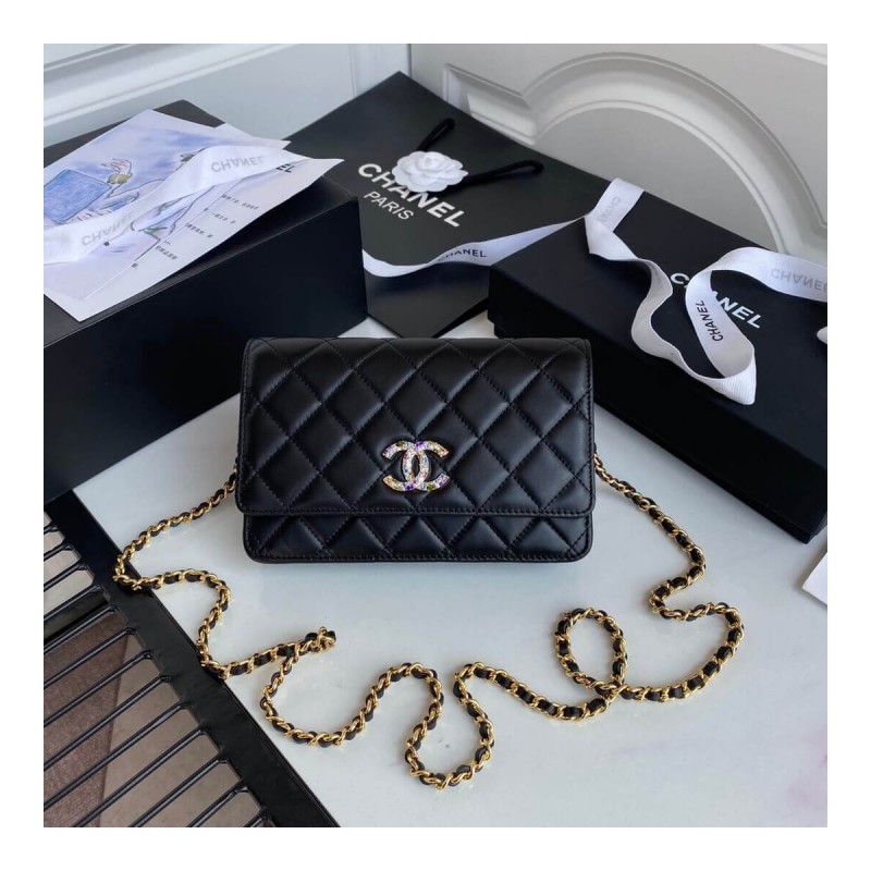 Chanel Zirconium Crystal CC Logo Wallet on Chain AP1943