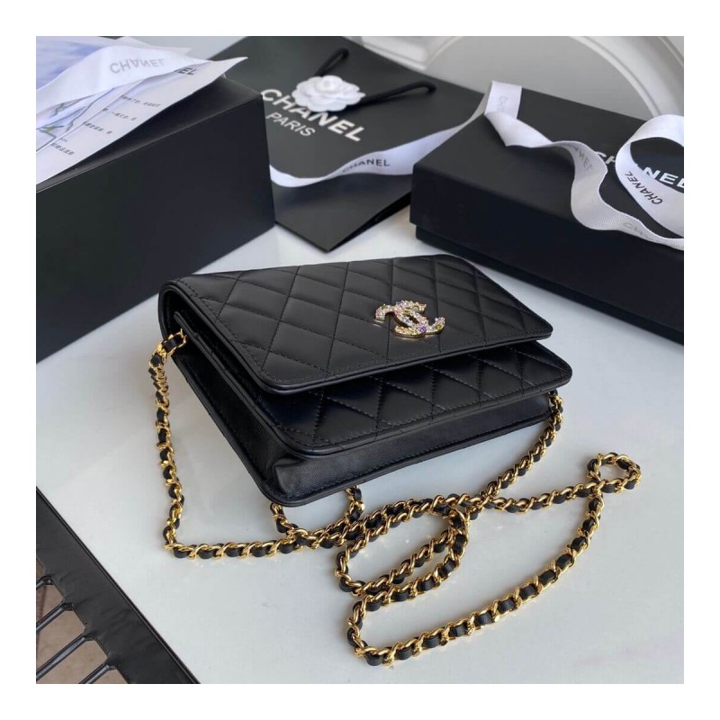 Chanel Zirconium Crystal CC Logo Wallet on Chain AP1943