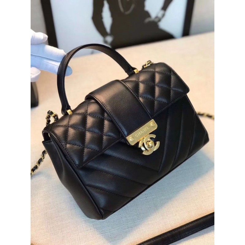 Chanel Calfskin Flap Bag With Top Handle AS0804