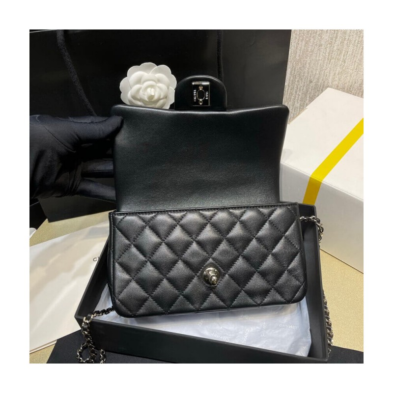 Chanel Lambskin Mini Flap Bag With Top Handle Black AS2431 with Charms