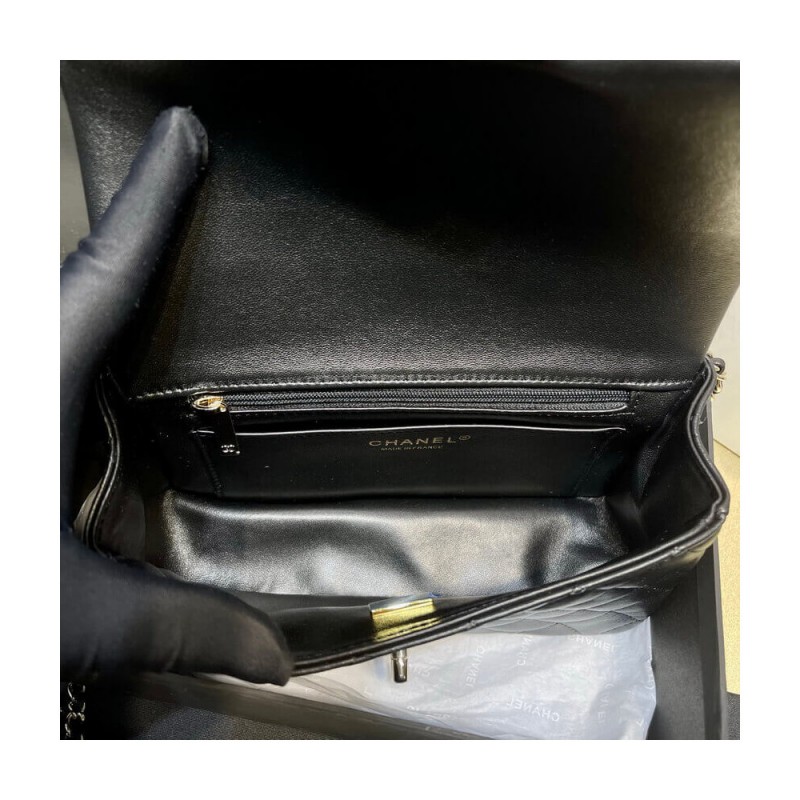Chanel Lambskin Mini Flap Bag With Top Handle Black AS2431 with Charms
