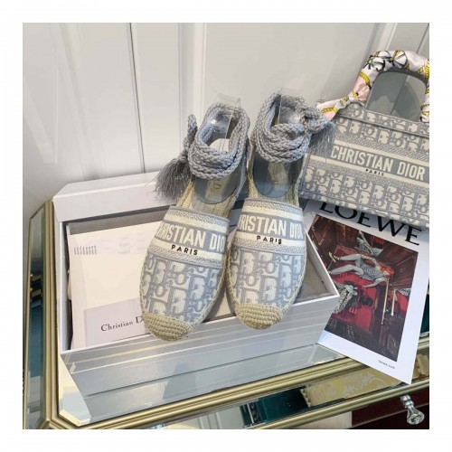 Dior Granville Dior Oblique Embroidered Cotton Lace-Up Espadrille KCB595