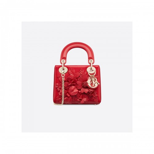 Christian Dior Lambskin Embroidered Flowers Mini &quot;Lady Dior&quot; Bag M0565
