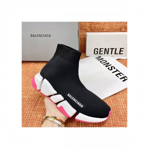 Balenciaga Speed 2.0 Knit Sock Sneakers 617239 Metallic Black/White/Pink